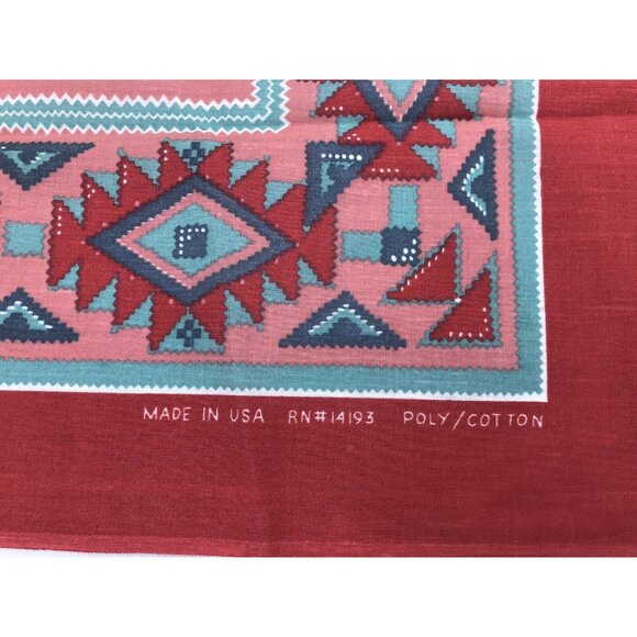 2 VTG Aztec Southwestern Bandana Handkerchief Native American Rockabilly Red - Picture 10 of 16